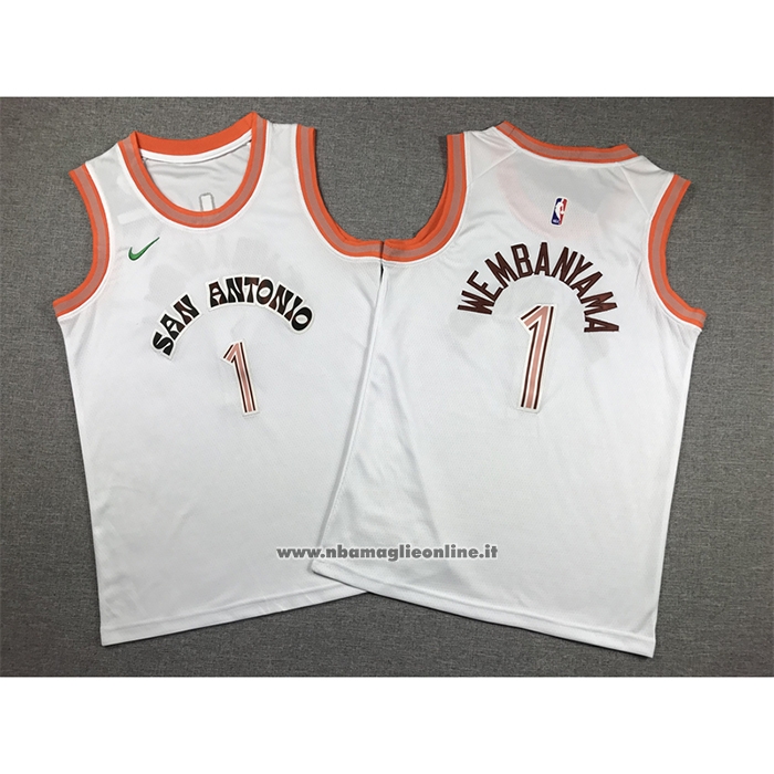 Maglia Bambino San Antonio Spurs Victor Wembanyama #1 Citta 2023-24 Bianco